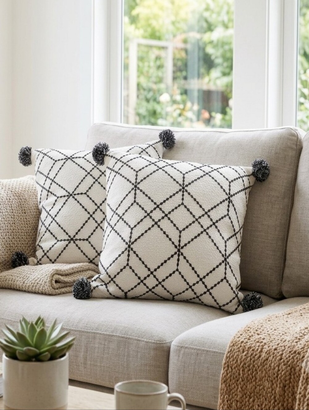 Boho Geometric Diamond Accent Pillow Set (Pair of 2)